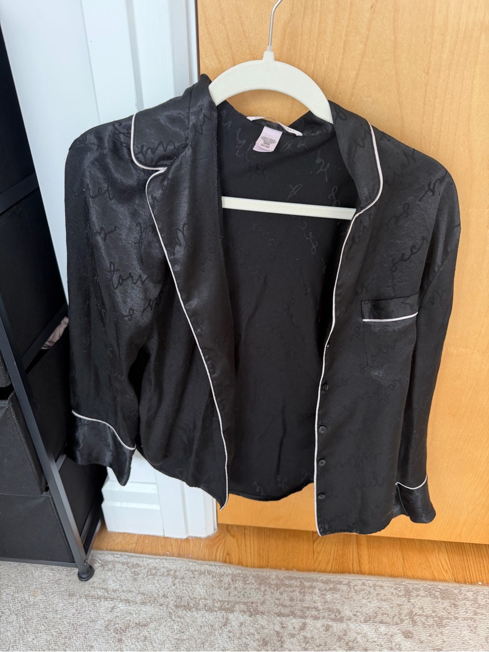 Victoria's Secret Black Satin Pajama-Style Blazer with White Piping